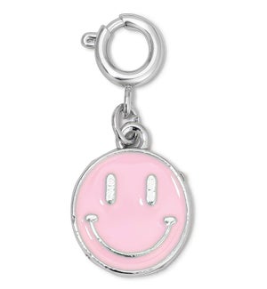 Charm - Pink Happy Face (silver)