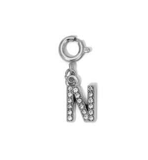 Charm - (N) Rhinestone Initial (silver)