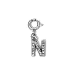 Charm - (N) Rhinestone Initial (silver)