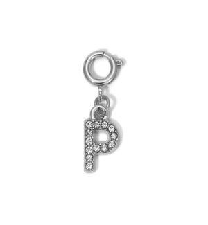 Charm - (P) Rhinestone Initial (silver)