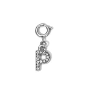Charm - (P) Rhinestone Initial (silver)