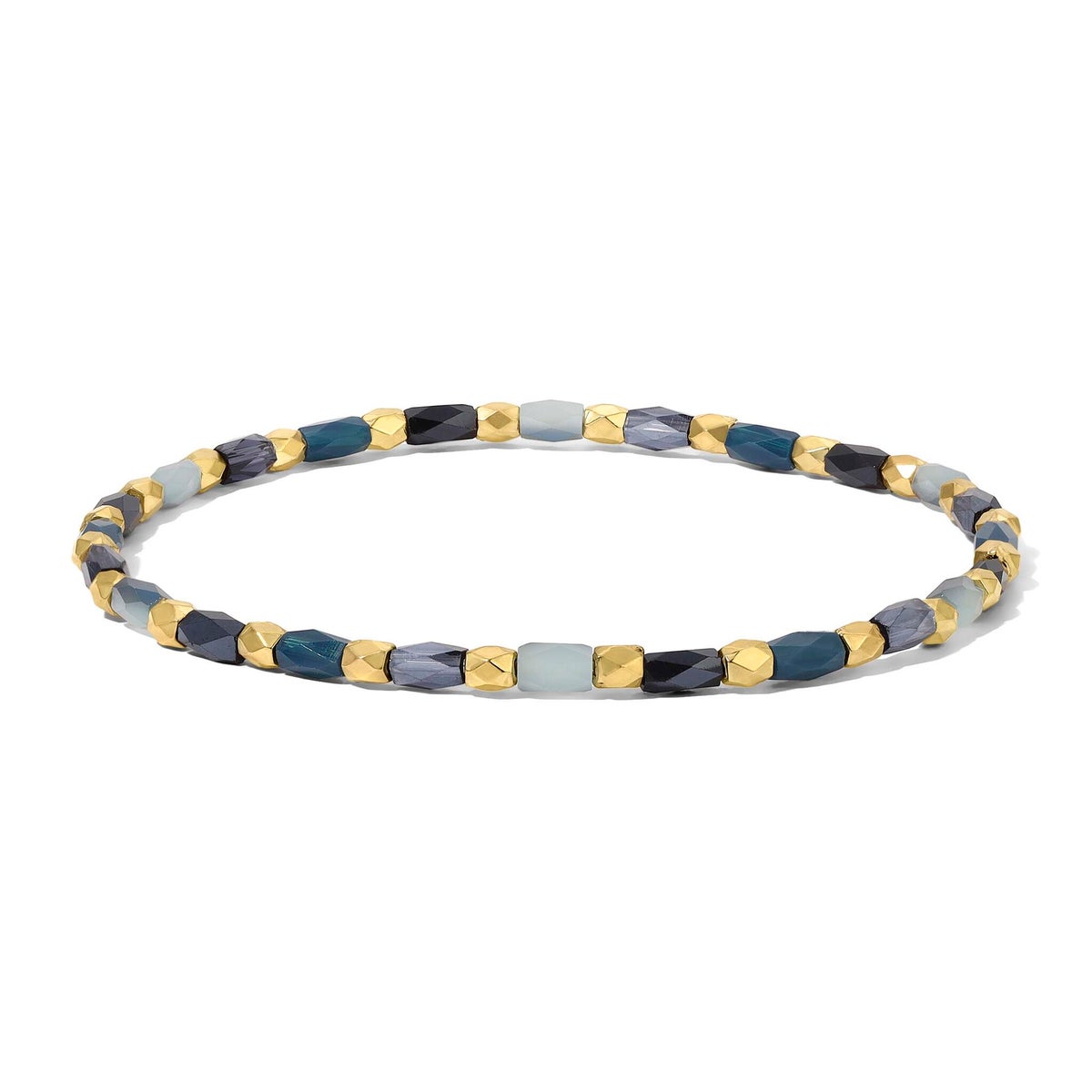 Crystal Mix Navy Blue Stretch Bracelet (gold)
