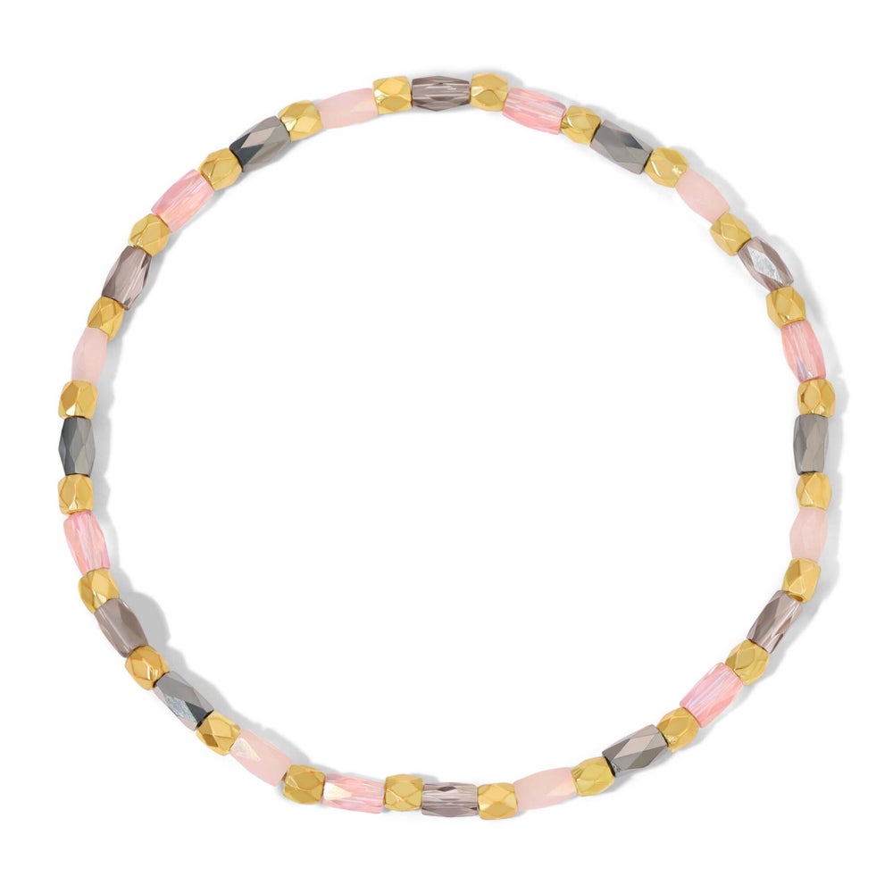 Crystal Mix Gray and Pink Stretch Bracelet (gold)
