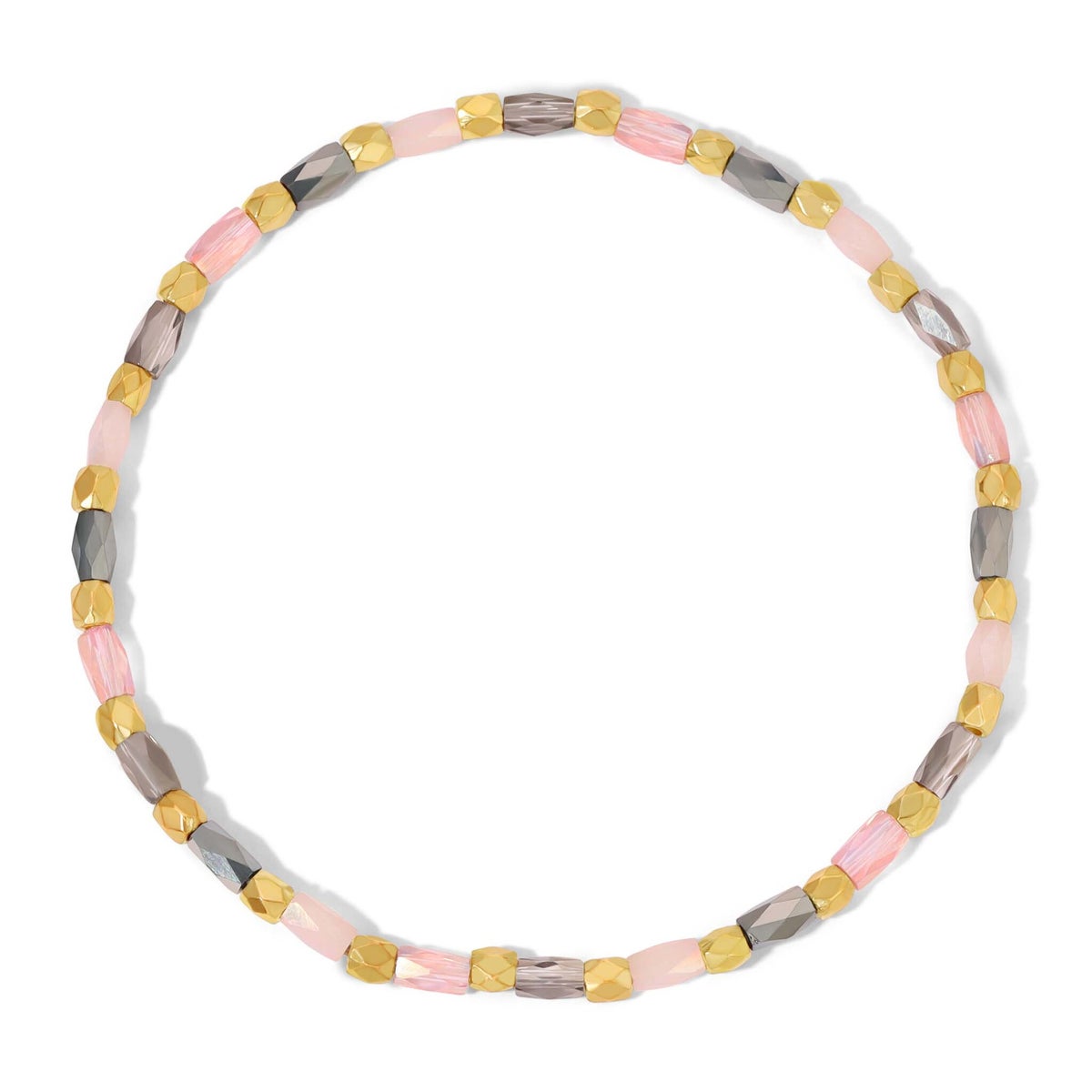 Crystal Mix Gray and Pink Stretch Bracelet (gold)