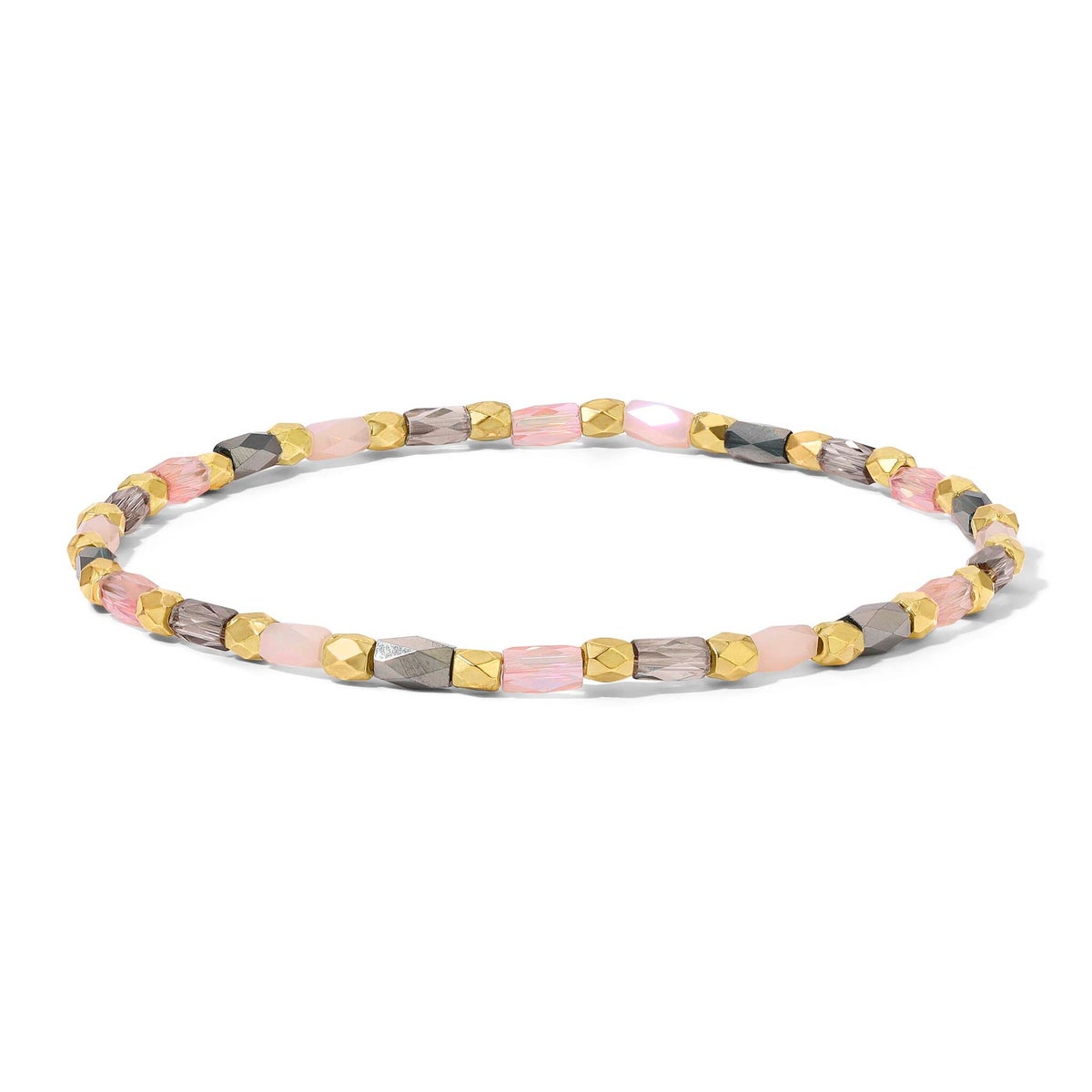 Crystal Mix Gray and Pink Stretch Bracelet (gold)