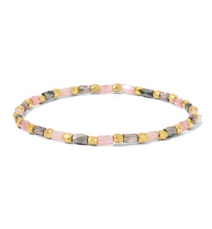 Crystal Mix Gray and Pink Stretch Bracelet (gold)