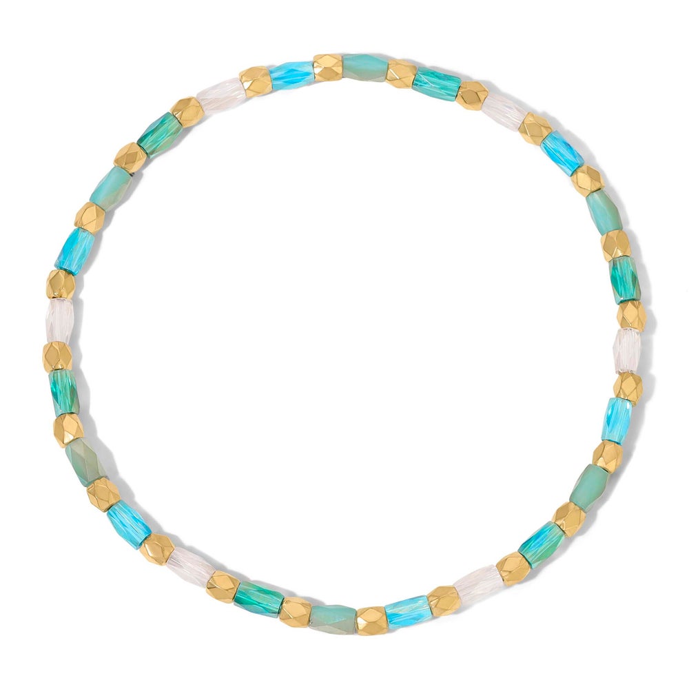 Crystal Mix Lt Turquoise Stretch Bracelet (gold)
