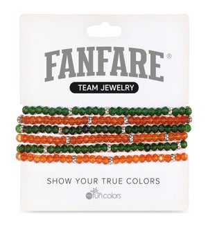 Forest Green and Deep Orange Crystal Bracelet Set/6