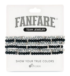 Silver and Black Crystal Bracelet Set/6