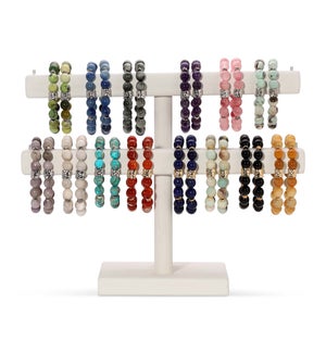 10mm Gemstone Bracelet Assortment w/ hammered silv