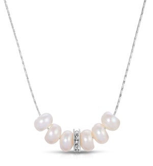 Slide Necklace - White Pearl Gemstone Rondelle