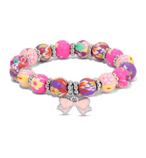 Kids Clay Bracelet -Pink and Purple Floral w/ pink b