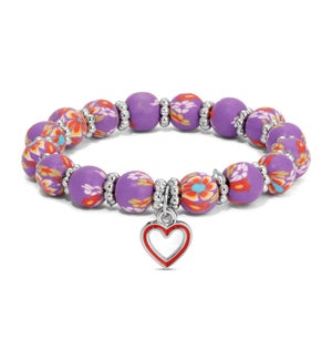 Kids Clay Bracelet-Purple Floral w/ red heart char