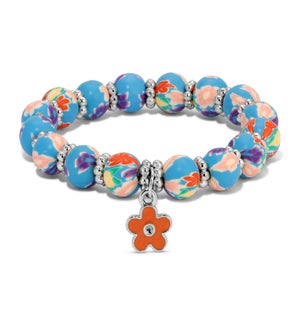 Kids Clay Bracelet-Blue Floral w/ orange flower ch