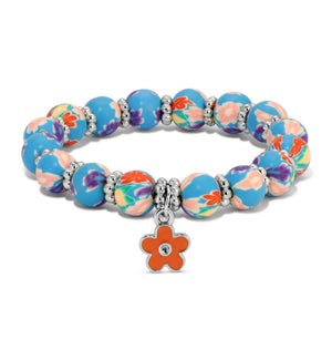 Kids Clay Bracelet-Blue Floral w/ orange flower ch