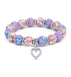 Kids Clay Bracelet-Lt Purple and White Floral w/ Lt