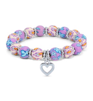 Kids Clay Bracelet-Lt Purple and White Floral w/ Lt