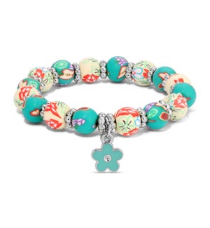 Kids Clay Bracelet-Teal and White Floral w/ teal flo