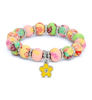 Kids Clay Bracelet-Pastel Floral w/ yellow flower