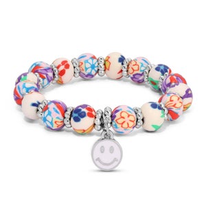 Kids Clay Bracelet-Multi and White Floral w/ white h