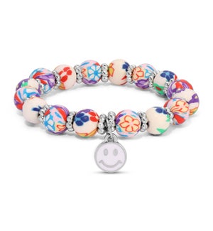 Kids Clay Bracelet-Multi and White Floral w/ white h
