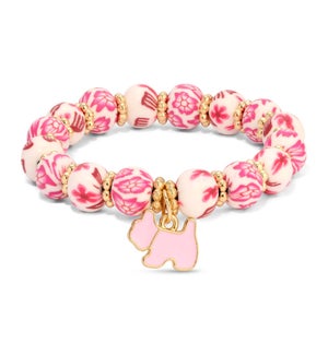 Kids Clay Bracelet-Pink and White Floral w/ pink dog