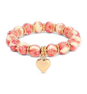 Kids Clay Bracelet-Cherry and White Floral w/ gold h