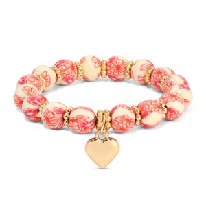 Kids Clay Bracelet-Cherry and White Floral w/ gold h