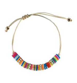 Cord Bracelet - Multi-Color Polymer Clay and Rhinest