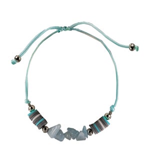 Cord Bracelet - Lt Blue and Gray Polymer Clay