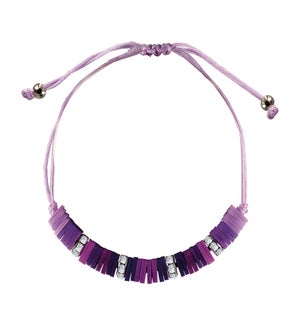 Cord Bracelet - Purple Polymer Clay and Rhinestone
