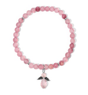 Pink Jade Bead bracelet w/ Angel Charm