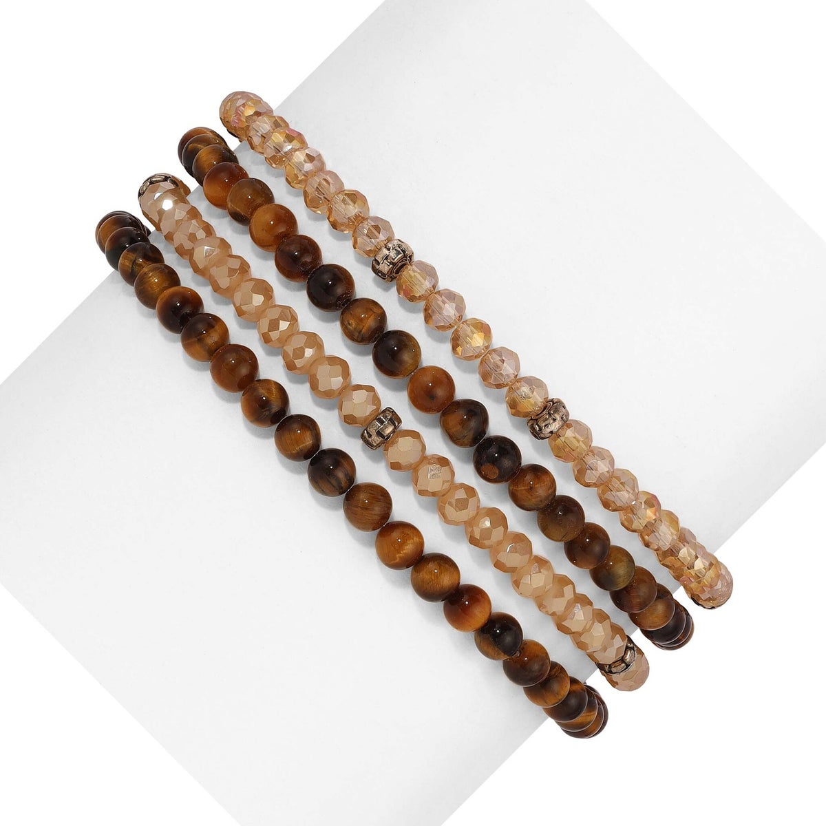 Tiger Eye Mini Gemstone and Crystal Bracelet Set