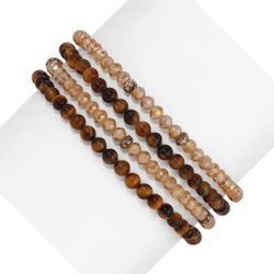 Tiger Eye Mini Gemstone and Crystal Bracelet Set