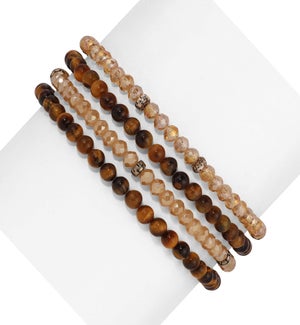 Tiger Eye Mini Gemstone and Crystal Bracelet Set