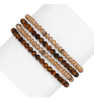 Tiger Eye Mini Gemstone and Crystal Bracelet Set