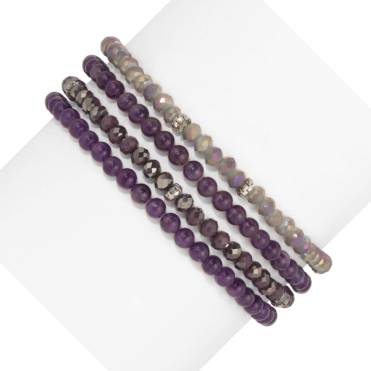 Amethyst  Mini Gemstone and Crystal Bracelet Set