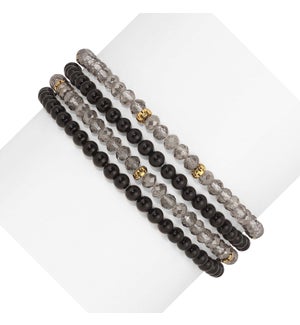 Black Onyx Mini Gemstone and Crystal Bracelet Set