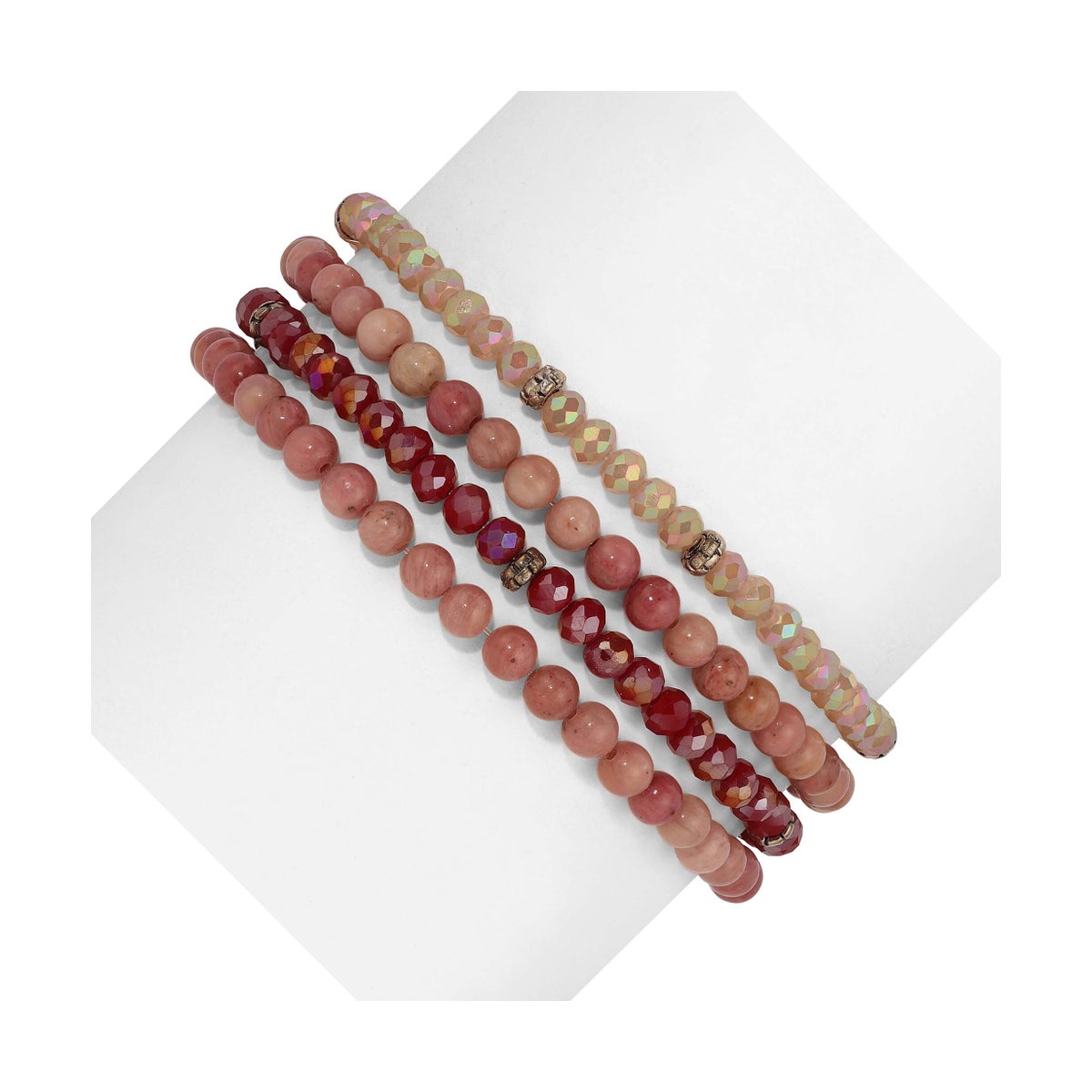 Rhodochrosite Mini Gemstone and Crystal Bracelet Set