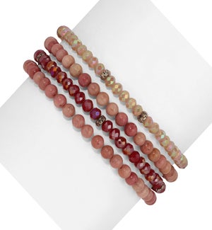 Rhodochrosite Mini Gemstone and Crystal Bracelet Set