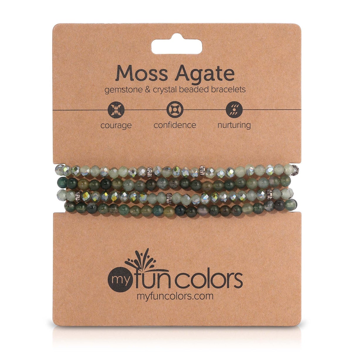 Moss Agate Mini Gemstone and Crystal Bracelet Set