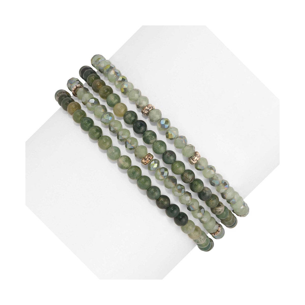 Moss Agate Mini Gemstone and Crystal Bracelet Set