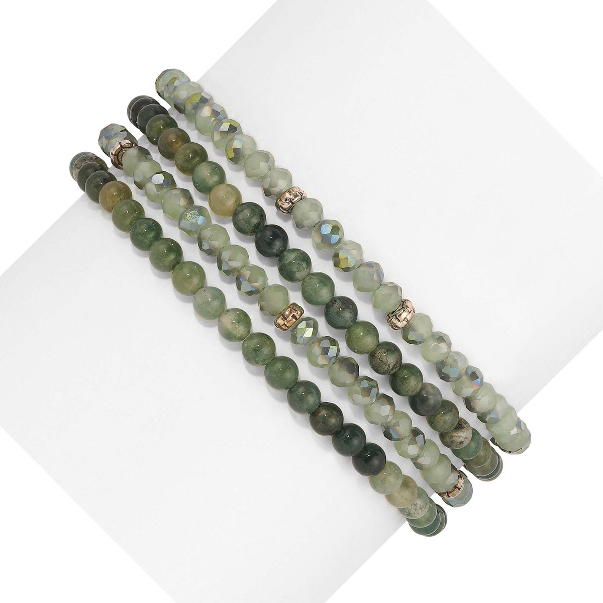 Moss Agate Mini Gemstone and Crystal Bracelet Set