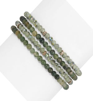 Moss Agate Mini Gemstone and Crystal Bracelet Set