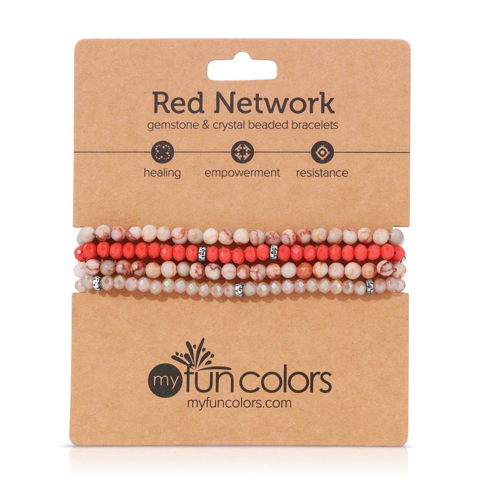 Red Network Mini Gemstone and Crystal Bracelet Set