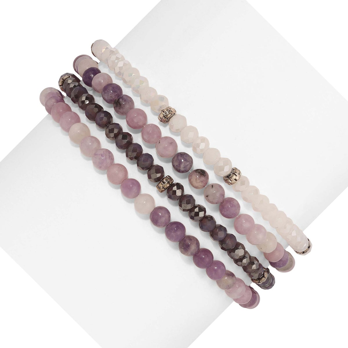 Lilac Jade Mini Gemstone and Crystal Bracelet Set