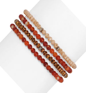 Carnelian Mini Gemstone and Crystal Bracelet Set