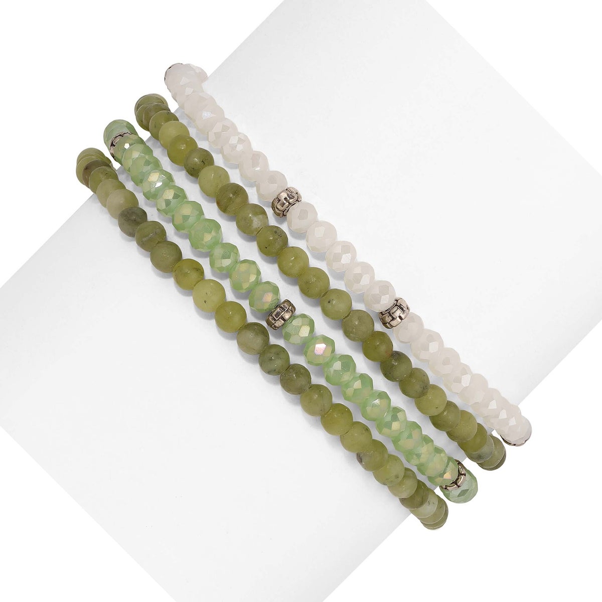Jade Mini Gemstone and Crystal Bracelet Set