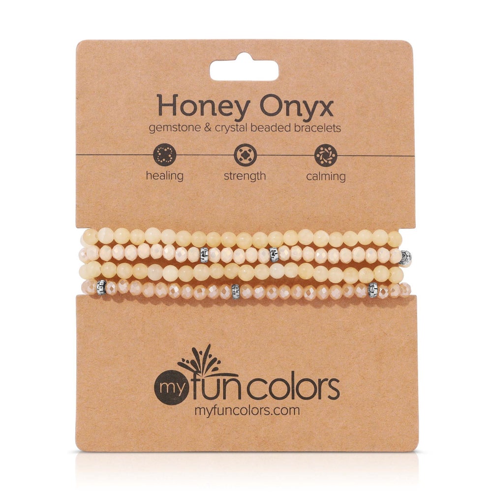 Honey Onyx Mini Gemstone and Crystal Bracelet Set