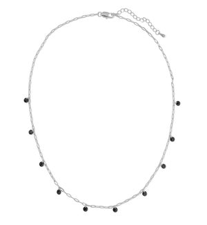 Paperclip sterling silver - Black Crystal Necklace